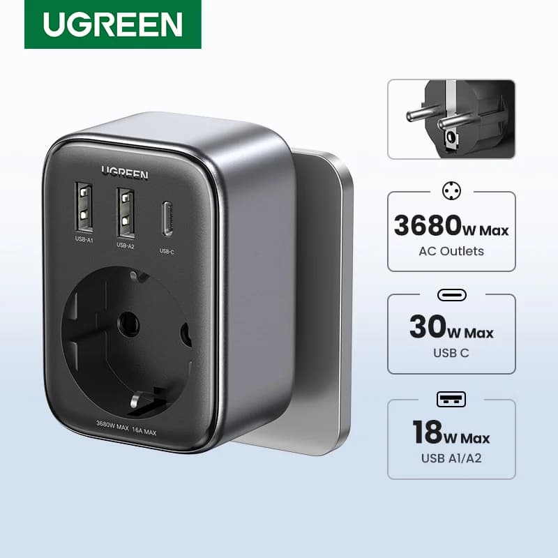 شاحن GaN PD بقدرة 30 واط مع مقابس AC ومنافذ USB