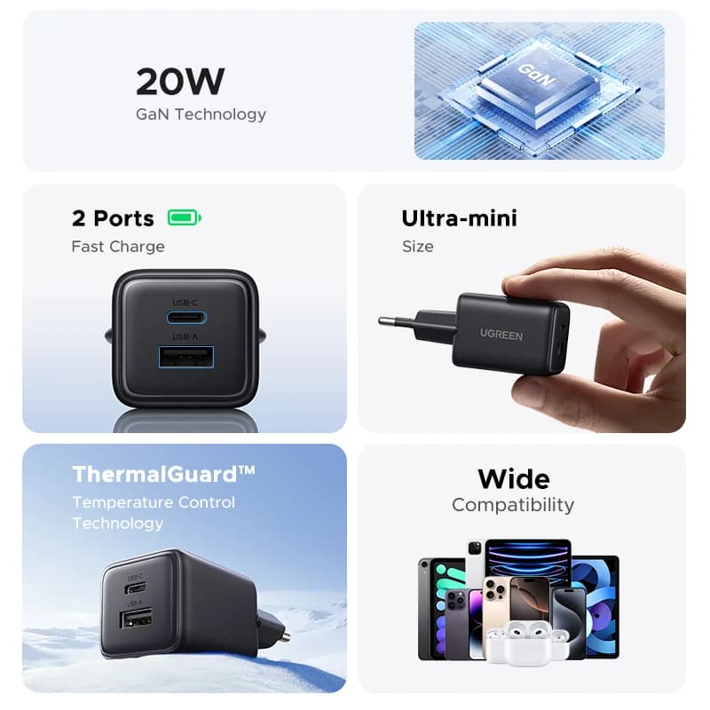 شاحن GaN بقدرة 20 واط ومنفذ USB-C PD