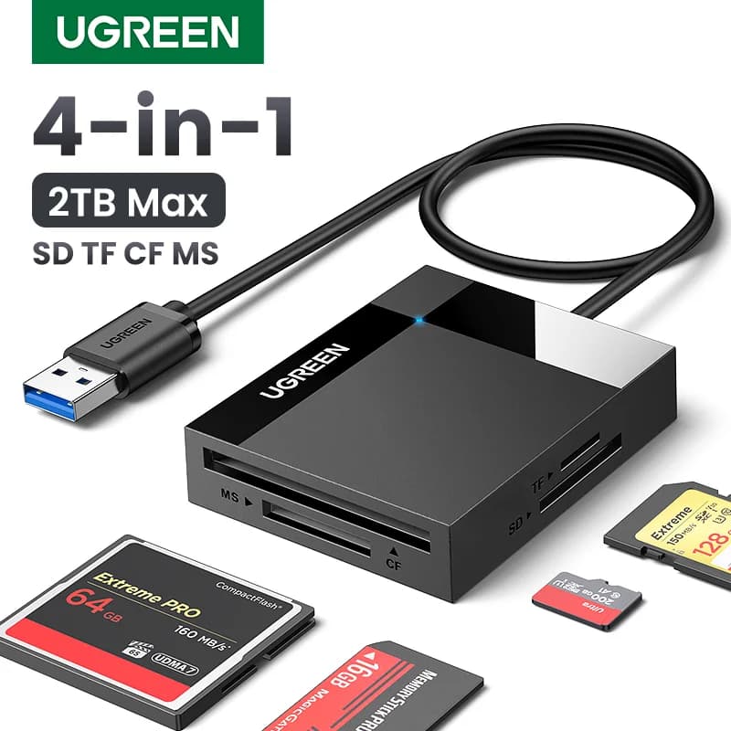 قارئ بطاقات متعدد 4 في 1 بمنفذ USB 3.0 و USB-C