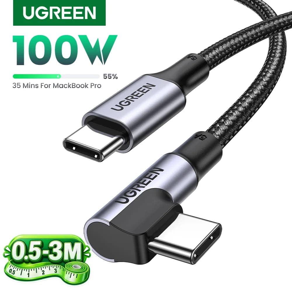 كابل USB-C بزاوية 90 درجة، شحن سريع 100 واط PD، للألعاب
