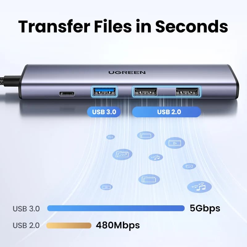 محور USB-C مع HDMI بدقة 4K وقارئ بطاقات SD/TF وشحن PD بقوة 100W