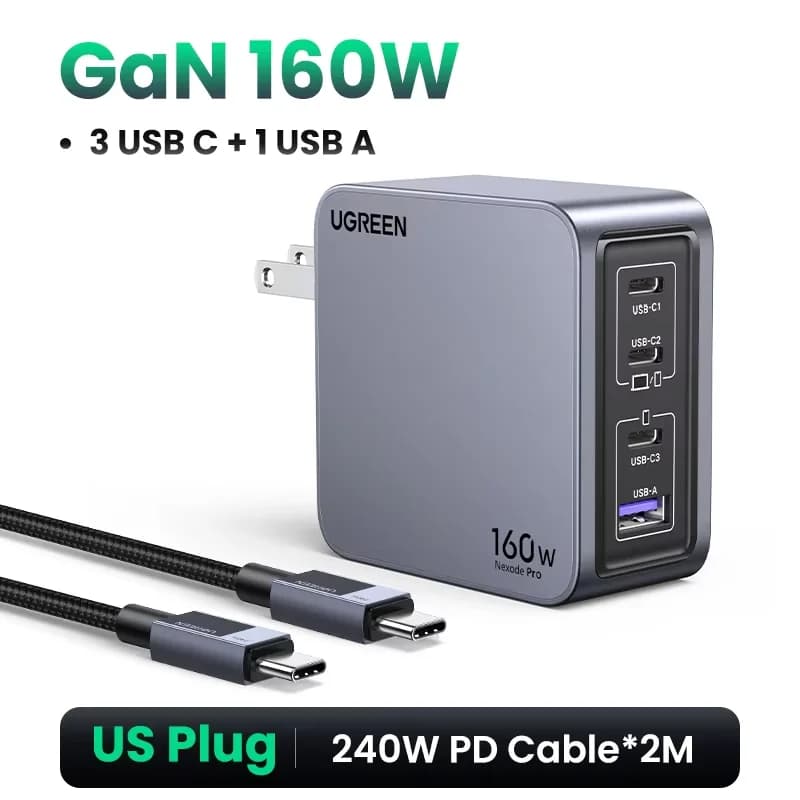 شاحن حائط USB-C GaN بقدرة 160 واط، PD3.1